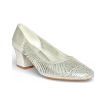 Fox Shoes Y820854514 Gümüş Sim Kalın Topuklu Kadın Ayakkabı Gümüş