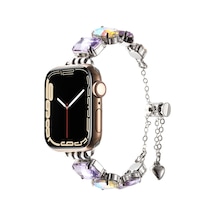 Apple Uyumlu Watch  42mm Ardx Krd-115 Renkli Taş Tasarımlı Kordon-lila