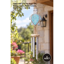 5 Adet Ahşap Üstlü Metal Çan Dekoratif Çan Ve Kapı Zili, Bahçe Süsü, Wind Chime, Model No:7, 30 Cm