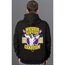 Bumeta John Cena Never Give Up Motivasyon Sweetshirt Unisex Kapüşonlu Hoodie Siyah