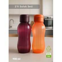 2'li Suluk Bpa Free Ofis-spor-okul Matarası Pp-5 Mürdüm-turuncu 900 Ml Çok Renkli Plastik Diğer