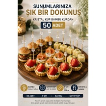 50 Li Kristal Küp Bambu Kürdan 9 Cm Parti Davet Kokteyl Kanepe Sunum Kürdanı Organizasyon Sofra Seti