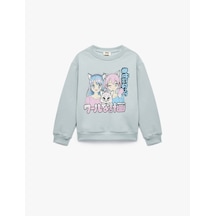 Koton Uzun Kollu Bisiklet Yaka Şardonlu Baskılı Sweatshirt Mavi 6wkg10067ak Mavi