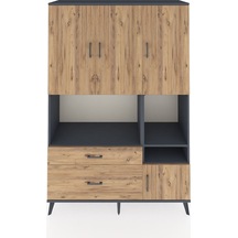 Hyperion Dolap 7 Raflı 2 Çekmeceli 4 Kapaklı 132x44x195 Antrasit-çam/çam Atlas Çam/atlas Çam