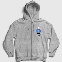 Presmono Unisex Blue Coat Sans Undertale Fermuarlı Kapüşonlu Sweatshirt Gri Melanj