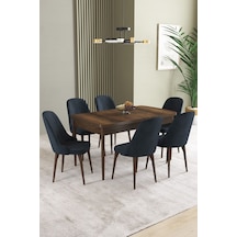 Ikon Barok Desen 80x132 Açılabilir Mdf Masa Yemek Odası Takımı, Mutfak Takımı 6 Adet Sandalye Antrasit