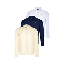 Üçlü Set G674 Dewberry Erkek Gömlek-lacivert-beyaz-sarı Lacivert-beyaz-sarı