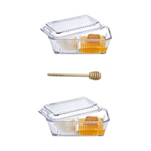 2 Adet Frigo Bölmeli Saklama Kabı, Reçellik, Ballık, Kahvaltılık + Baran Ahşap Bal Kaşığı Daldız Beyaz