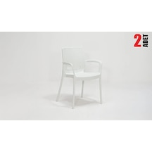 2 Adet Rattan Kollu Beyaz Sandalye Balkon Bahçe Teras Beyaz