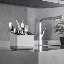 Stile Cucina Tezgah Üstü Kaşık Çatal Bıçak Kurutmalık, Gri, Bölmeli Tasarım, Su Hazneli, Pratik Mutfak Organiz Diğer