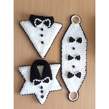 Çeyizlik El Örgüsü Siyah Beyaz Damat Lif 3'lü