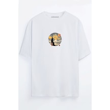 Yıldızlı Gece Tablosu Unisex Siyah - Beyaz Oversize T-shirt Beyaz
