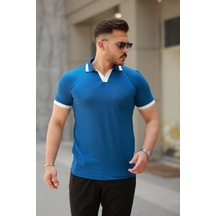 Erkek Hemşire Yaka Kısa Kollu Tişört Mavi