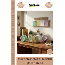 Saat Modern Dekoratif Işıklı Pilli Masaüstü Estetik Masa Saati Yuvarlak Metal Renkli Çalar Saat Çok Renkli