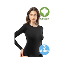 Tezzgelsin Kadın 3'lü Uzun Kollu Yuvarlak Yaka Pamuklu Atlet T-shirt Siyah