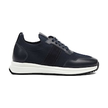 Erkek Lacivert Bağcıklı Deri Sneaker