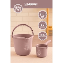 Çocuklar İçin 2'li Banyo Seti- Kulplu Kova & Oluklu Maşrapa Pembe Pembe