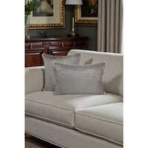 Kırlent Kılıfı Çizgili Desenli Jakarlı Dokuma Kumaş 2'li 45x45 Ve 35x50 Çift Taraflı Biyeli Toprak