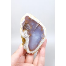 Nadir Turuncu Dendrit Merlinit Cilalanmış Yarım - Açık Mavi Dendritik Opal