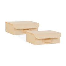 2'li Bej Balıksırtı Kapaklı Kutu Set 30 X 23 X 11 Cm Açık Ahşap