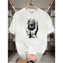 Tarzsokak Unisex Kod 19 Eyelash Desen T-shirt Beyaz