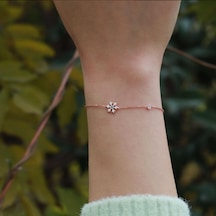 Kar Tanesi Zirkon Taşlı Mine İşli Rose Gold Kaplama Gümüş Bileklik Gümüş