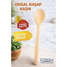 Evinna - 6'lı Ahşap Kaşık Seti Doğal Tahta Karıştırma Ve Servis Kaşığı 19cm
