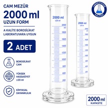 Cam Mezür 2000 Mluzun Form A Kalite Borosilikat Laboratuvara Uygun 2 Adet