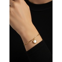 Kadın Sedef Taşlı Sallantılı Çelik Bileklik 9246 Altın