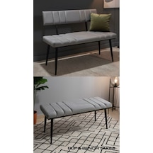 Özcan Metal Siyah Metal Ayaklı Sırtlı & Sırtsız Mutfak Salon Antre Yatak Odası Puf Bank Oturak Takımı Gri