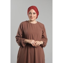 Hürrem Bone Kiremit Pratik Hazır Geçmeli Tesettür Bone Sandy Büzgülü Salaş 2119 05 Kiremit