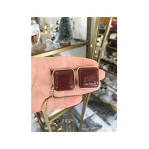 Kare Gold Detaylı Bordo Küpe