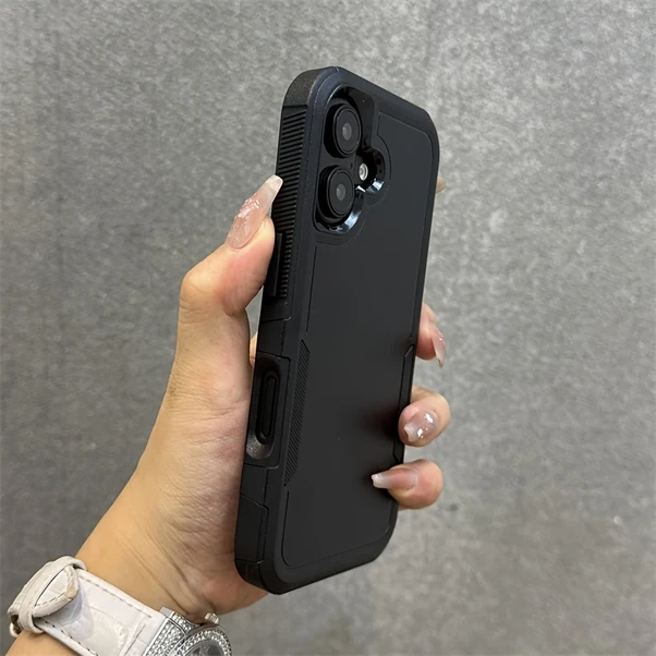 Elmpaly İphone 14 İçin Lüks Zırh Çift Katmanlı Korumalı Sert Plastik Şok Emici Telefon Kılıfı