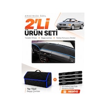 E-biz Mercedes R129 1989-2001 Uyumlu Torpido Örtüsü + Tay Tüyü Bagaj Çantası - Siyah-mavi - Mb019