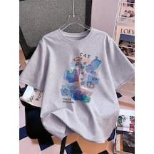 Noıssey Urban Pop Graphic Kadın Tişört Koleksiyonukod 5354 Gri