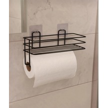 Yapışkanlı Raflı Kağıt Havluluk Peçetelik Havlu Kapıtlık Banyo Mutfak Düzenleyici Raf Siyah Metal Diğer