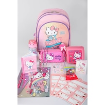 X Dekomus Heart Key Collection Hello Kitty Lisanslı Full Kırtasiye Seti İlkokul Çantası,beslenme Kabı,matara Açık Gri