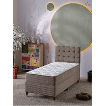 Beehanem Bengü Tek Kişilik 3lü Set Yatak+baza+başlık Keten Kahve 90 X 190