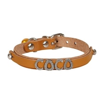 Cattie İsimlikli Deri Kedi Boyun Tasması M 1 x 21 - 25 CM Camel