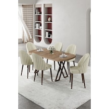 Canisa Kaye Serisi Mdf 90x168 Atlantik Çam Mutfak Masa Takımı 6 Krem Sandalye Atlantik Çam Masa Krem Sandalye