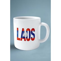 Laos Bayrak Baskılı Kupa Bardak Çift Taraflı Kişiye Özel Model 1 Çok Renkli