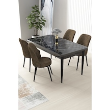 Canisa Concept Nil Serisi 70x110 Sabit Mutfak Masası Takımı Siyah Mermer Desen Masa 4 Kahverengi Sandalye Kahverengi
