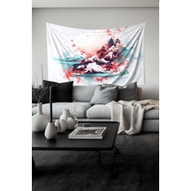 Japon Dağı Desenli Duvar Halısı Duvar Örtüsü Tapestry Süet Dokulu Kumaş