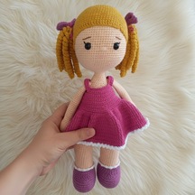 Amigurumi Kız Bebek El Yapımı %100 Pamuk 35 Cm Bej - Pembe