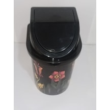 24x13 Cm Ebatınta 3lt Klick Kapaklı Siyah Çiçek Desenli Lüks Şık Çöp Kovası