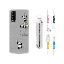 Vivo Y11S Kılıf Kablo Koruyuculu Pandalar 1798 Siyah