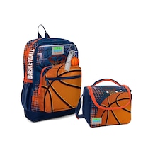 Coral High Dört Bölmeli Erkek Çocuk Okul Sırt Çantası ve Beslenme Seti - Turuncu Lacivert Basketbol