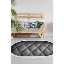 Kaymaz Dijital Mutfak & Salon Halı Trend Saçaklı Oval Geometrik E5013 Siyah