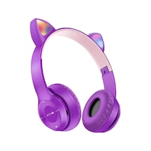 Kedi Kulağı Bluetooth Kablosuz Kulaklık Işıklı Rgb Çocuk Oyun Kulaklığı Radyolu Cocuk Kulaklık Mor - 582811406
