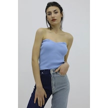 Kadın Modern Stil Likralı Triko Mavi - P-019895 Büstiyer Çok Renkli